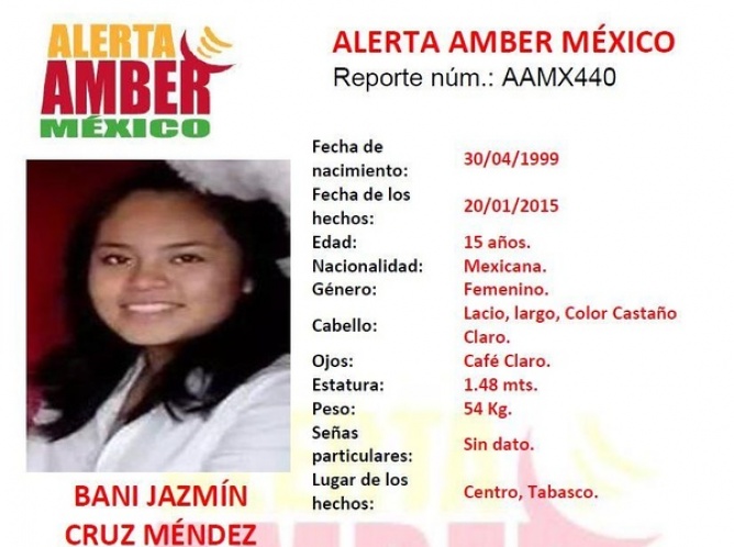 Activan Alerta Amber para localizar a Bani Jazmín Cruz Méndez 