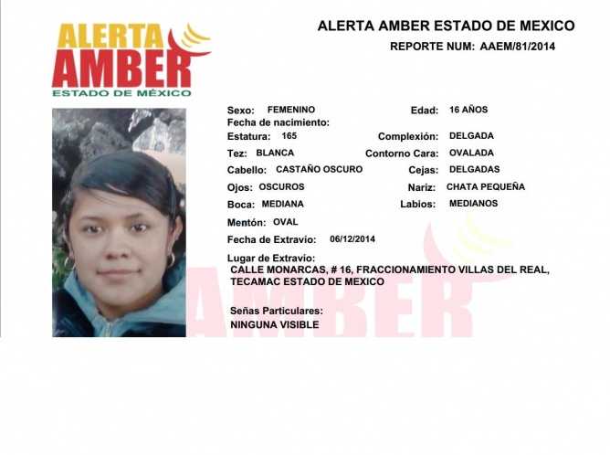 Se activa Alerta Amber por la desaparición Clara Guadalupe Garduño Flores