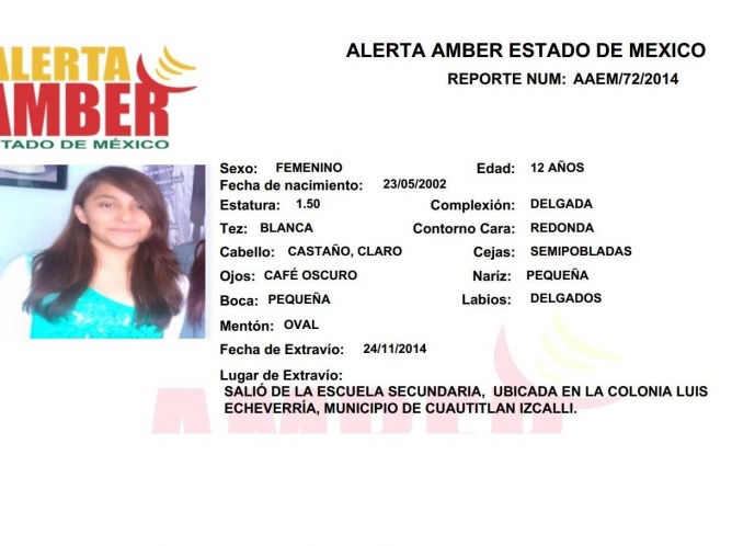 Alerta Amber por la desaparición de Liliana Morales Flores