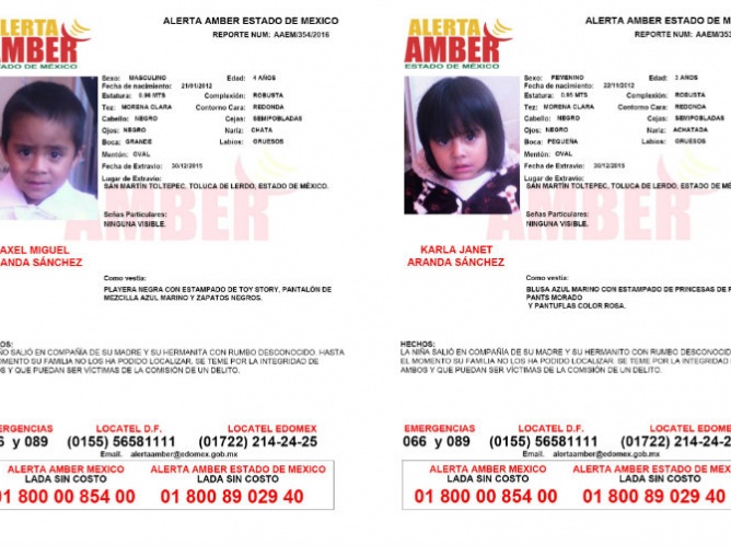 Activan Alerta Amber por la desaparición de dos menores en el Estado de México